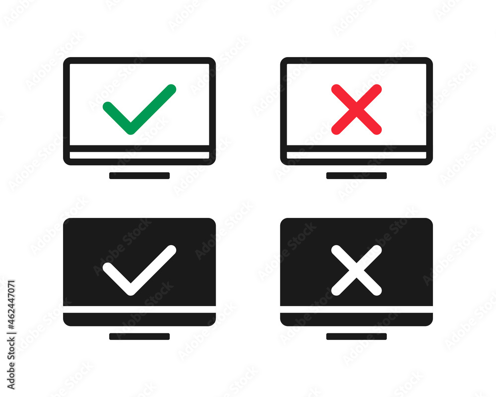 Computer icon with checklist and cross mark. Illustration vector Computer icon with checklist and cross mark. Illustration vector