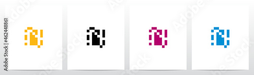 Pixel Square Rectangle Letter Logo Design N