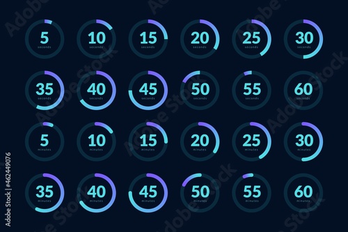 Futuristic user interface count icons. Virtual watch countdown scifi screen panel, digital dashboard. Vector illustration
