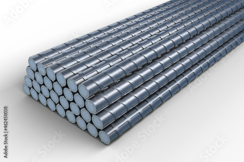 3D illustration of reinforcements bunch of steel TMT bar. 3D Render