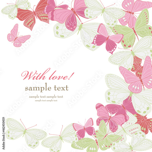 romantic invitation card with flying delicate butterflies for yo