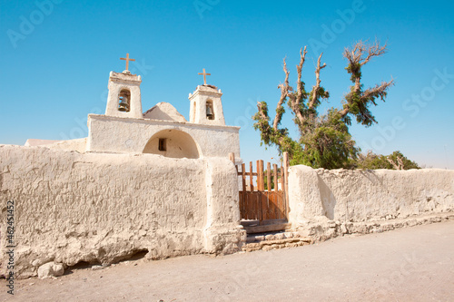 An old church build in adobe at a small village named Chiu Chiu in the middle of the Atacama desert in northern Chile photo