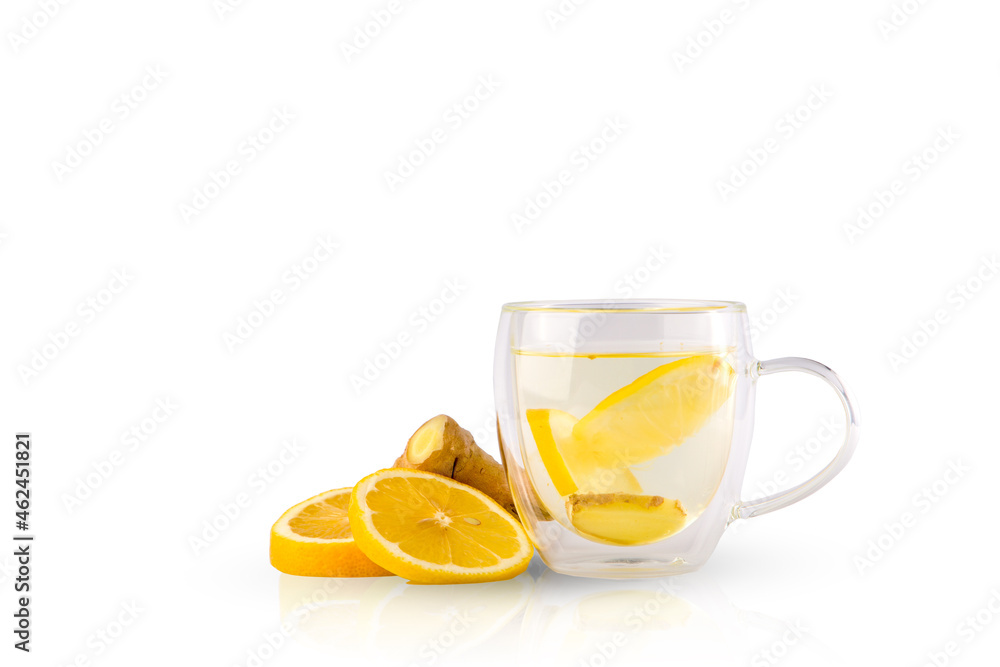 Medicinal tea with lemon and ginger. Slices of lemon, ginger and a clear glass mug with tea.
Medicinal tea with lemon and ginger. Slices of lemon, ginger and a clear glass mug with tea.