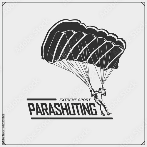 Photo Skydiving and parachuting emblem. Sport club label.