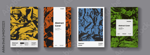 Set of abstract modern grunge posters. Halfrone textures collection Minimal futuristic covers vector design. Textured retro background..