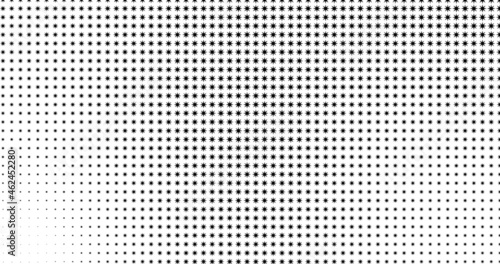 Monochrome gradient halftone star dots background. Pop art pattern template, texture. Geometric Vector Retro Illustration.