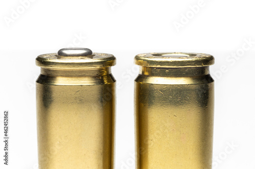 Reloading/handloading - micro/closeup of Brass/casing with primer(Left) Not seated fully and primer(Right) seated properly.
