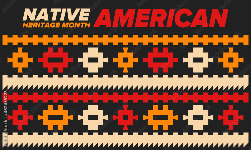 Fototapeta premium Native American Heritage Month in November. American Indian culture. Celebrate annual in United States. Tradition pattern. Poster, card, banner and background. Vector ornament, illustration