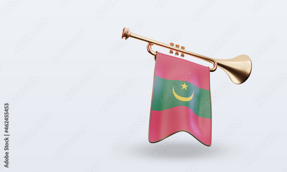 3d trumpet Mauritania flag rendering left view 3d trumpet Mauritania flag rendering left view