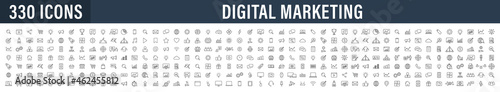 Set of 330 Digital Marketing web icons in line style. Social, networks, feedback, communication, marketing, ecommerce. Vector illustration. photo
