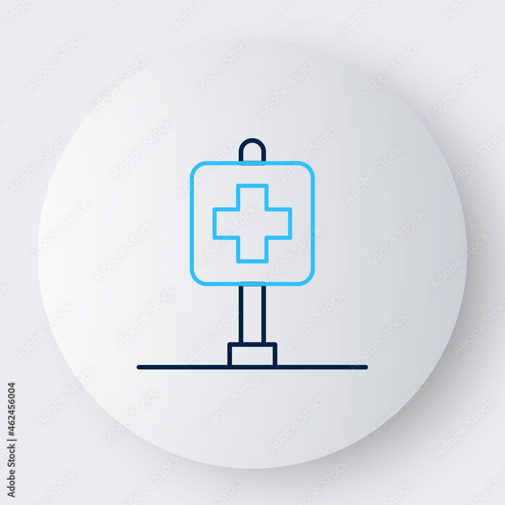 Fototapeta premium Line Medical map pointer with cross hospital icon isolated on white background. Colorful outline concept. Vector