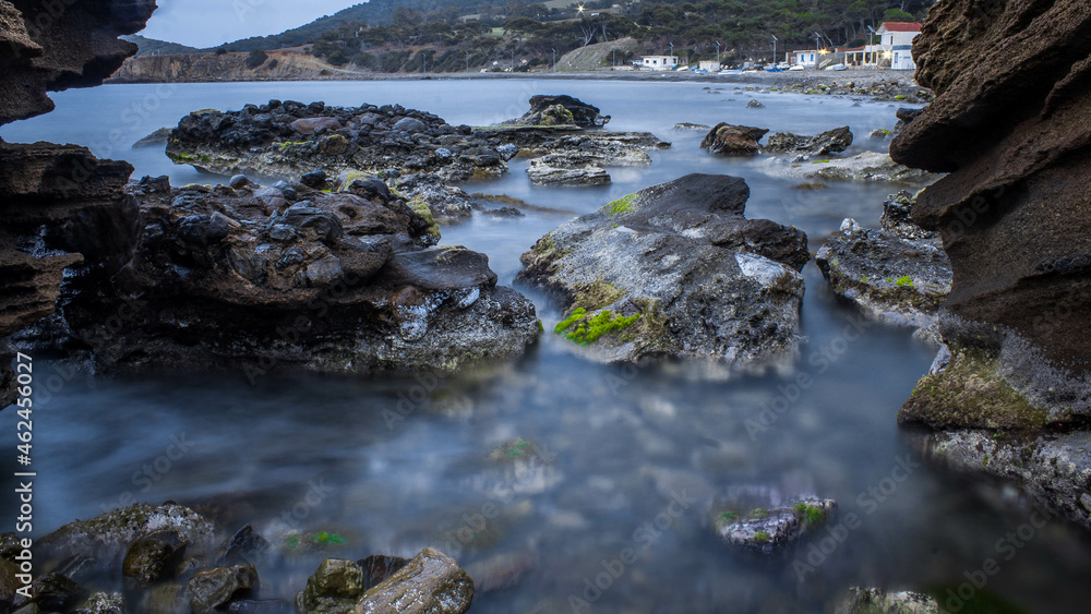 beach of rocks at the sunset beach of rocks at the sunset
