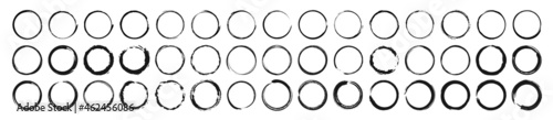 Set of black circle brushes elements. Different circle brush strokes. Grunge round shapes. Boxes, frames for text, labels, logo, grunge. Vector illustration.