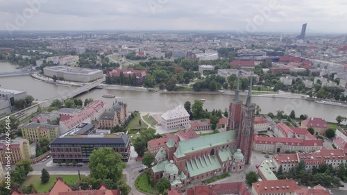 Wrocław, a city in Poland on a sunny and slightly cloudy day. Main Railway Station, Market Square in Wrocław and characteristic places.