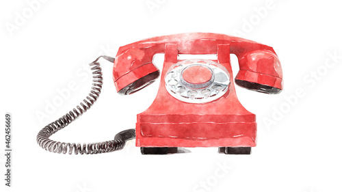 old red dial-up phone watercolor