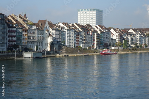 View over the river Rhine from Kleinbasel to Grossbasel on a sunny late summer day, Basel, Switzerland 