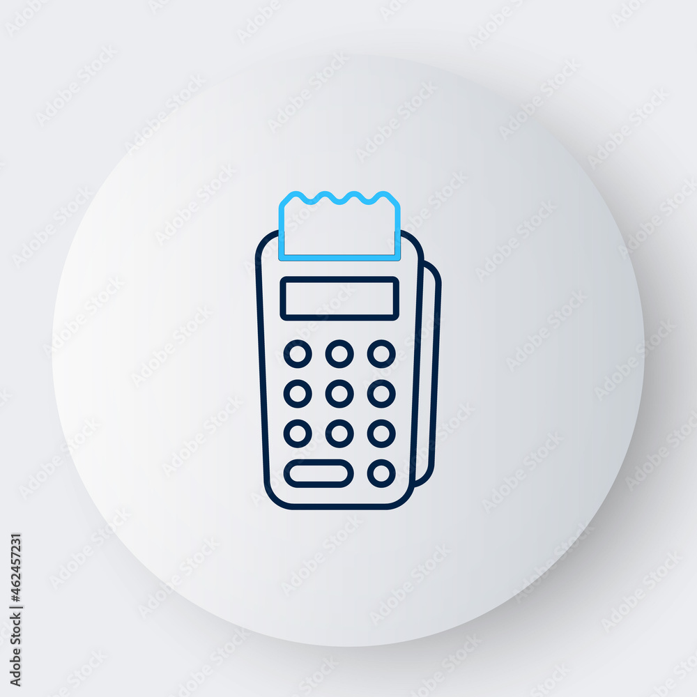 Line POS terminal with inserted credit card and printed reciept icon isolated on white background. NFC payment concept. Colorful outline concept. Vector Line POS terminal with inserted credit card and printed reciept icon isolated on white background. NFC payment concept. Colorful outline concept. Vector