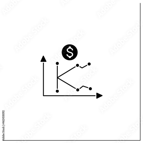K shaped recovery glyph icon. Economy fluctuations. Different economy parts recover at different rates, times, or magnitudes. Business concept. Isolated vector illustration.Editable stroke