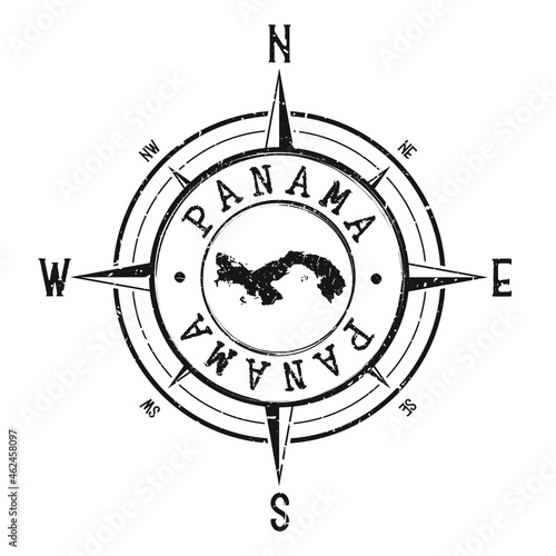 Panama Stamp Map Compass Adventure. Illustration Travel Country Symbol. Seal Expedition Wind Rose Icon.