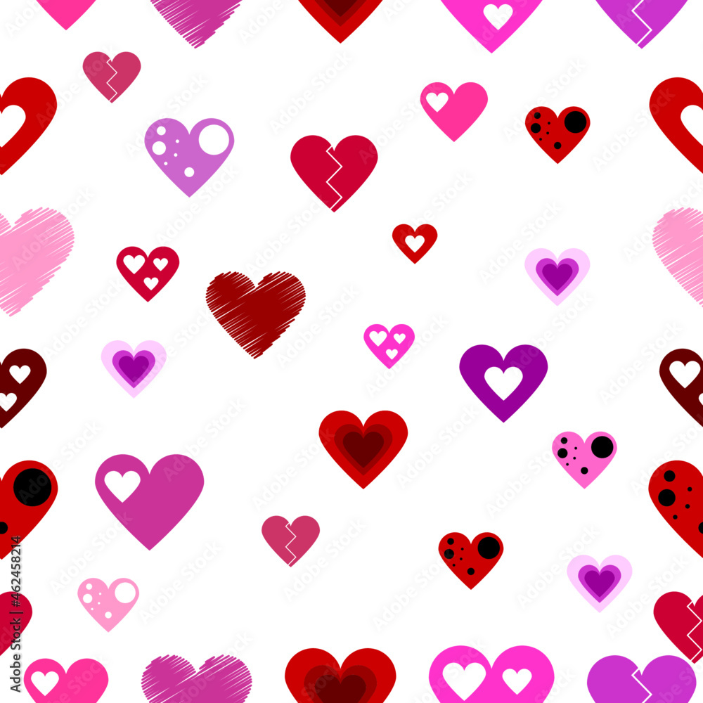 Seamless pattern of multicolored hearts for Valentine's day