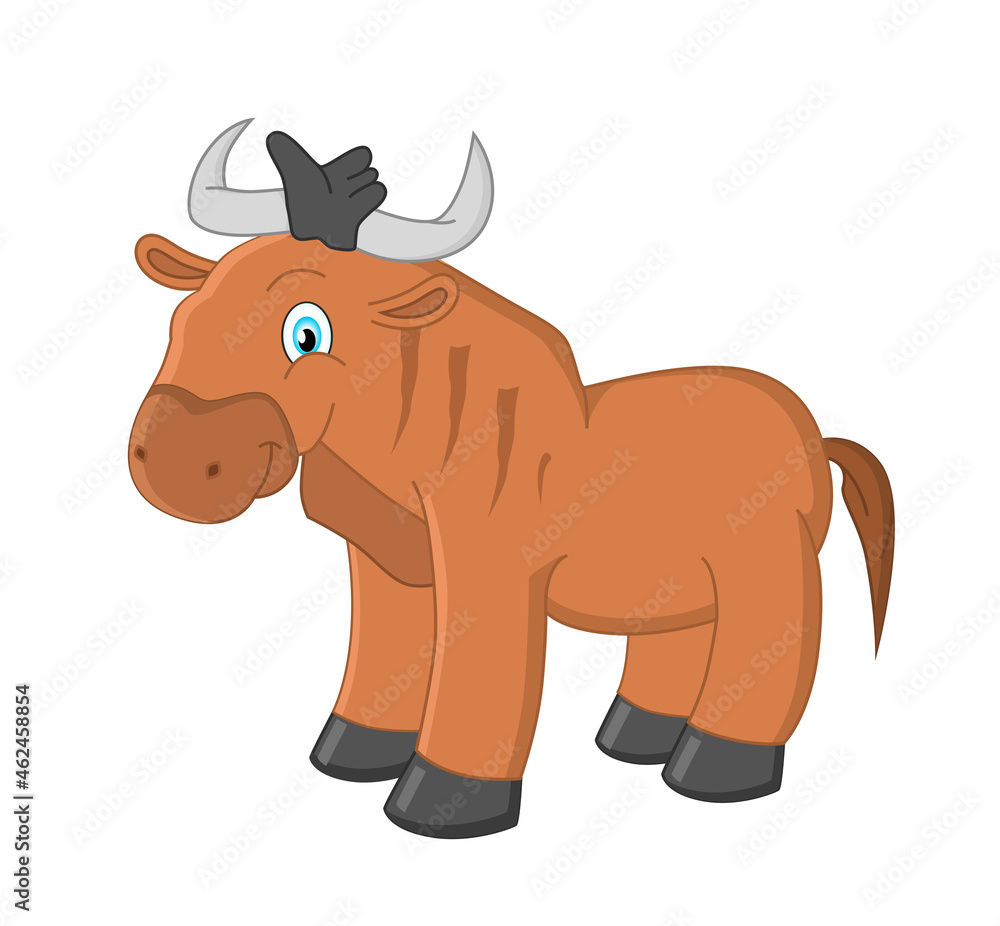 Fototapeta premium Cute cartoon wildebeest vector illustration. 