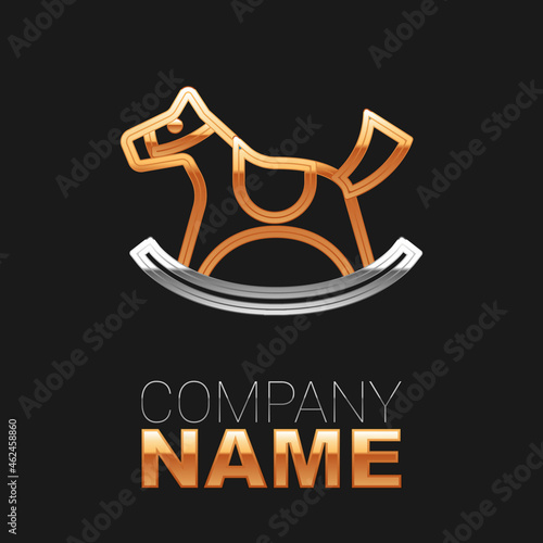 Line Wooden horse in saddle swing for little children icon isolated on black background. Colorful outline concept. Vector