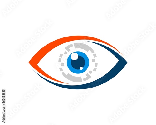 Abstract eye with pixels and lens camera inside