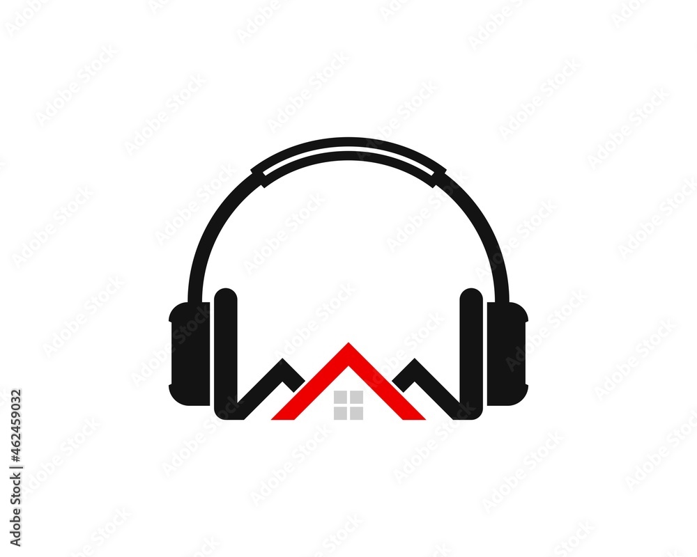 Music headphone with real estate house inside Music headphone with real estate house inside