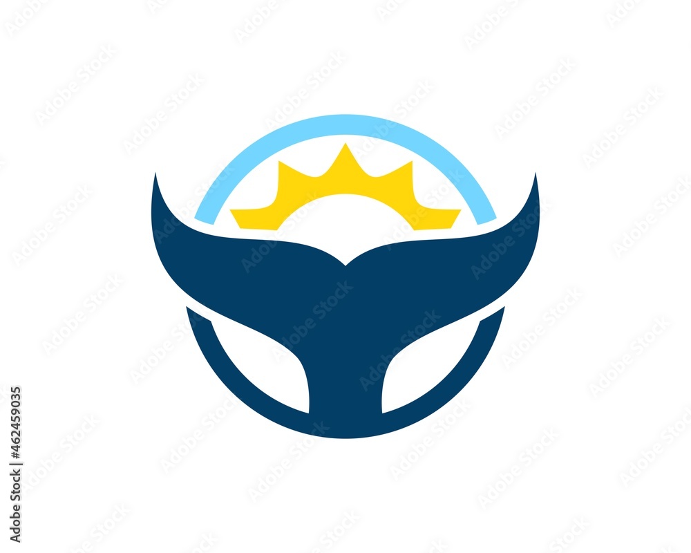 Circle shape with whale tail and sunset behind Circle shape with whale tail and sunset behind