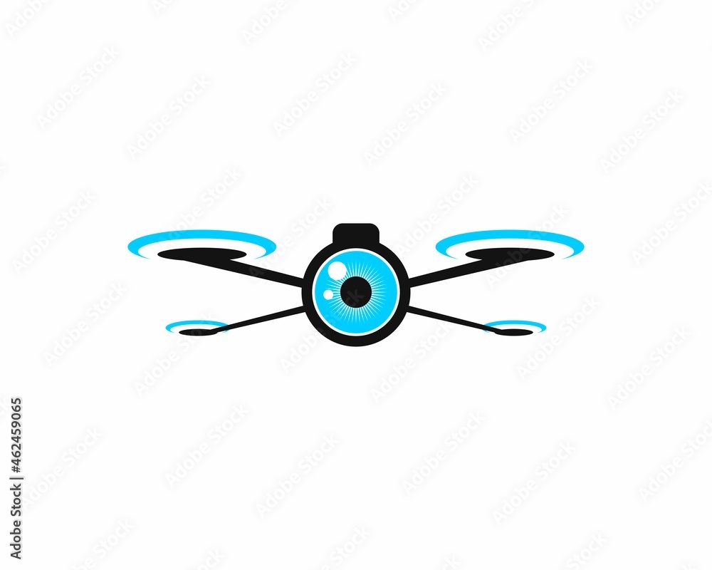 Flying drone with blue lens inside