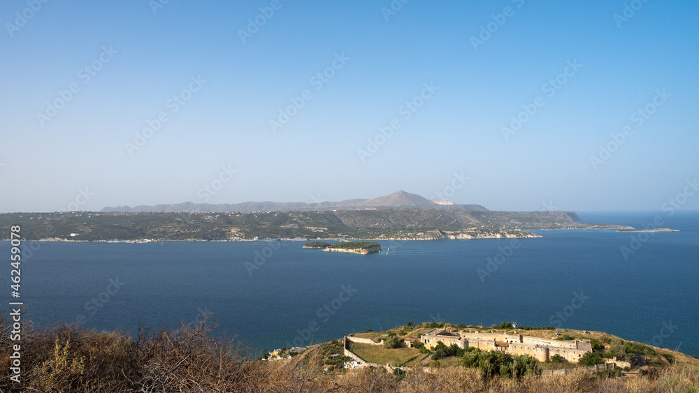 Fototapeta premium Panoramic view over the bay of Agia Pelagia, Crete under sun