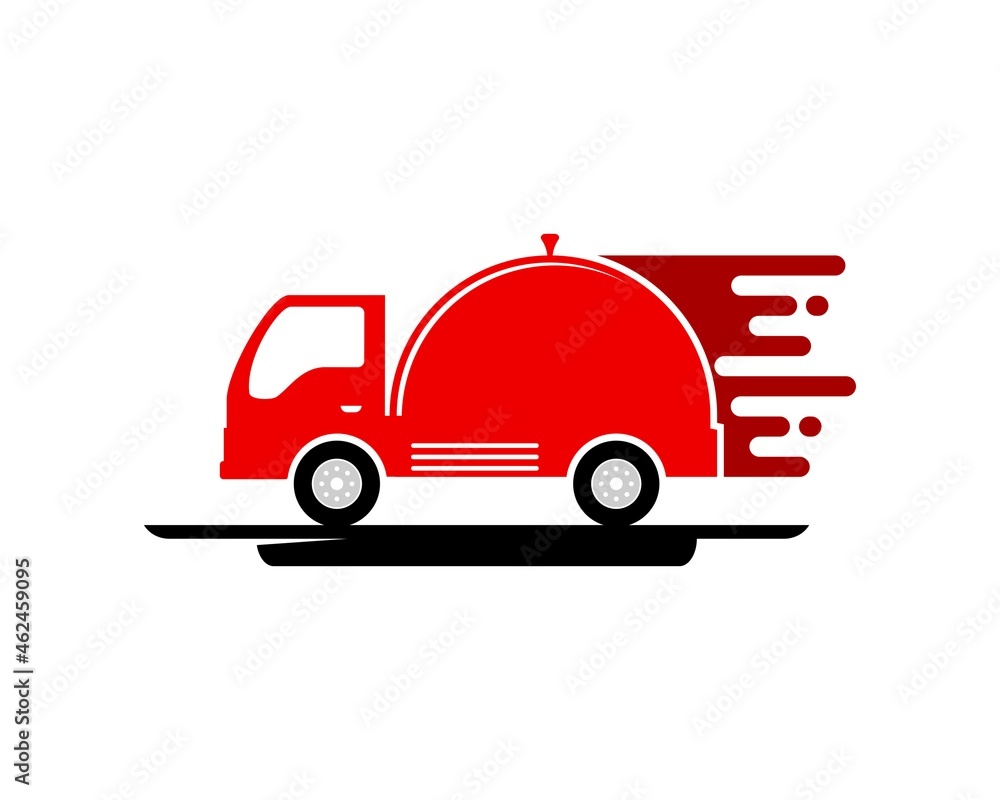 Red delivery food truck with fast symbol Red delivery food truck with fast symbol
