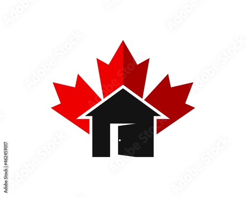 Wallpaper Mural Red maple leaf with simple house inside Torontodigital.ca