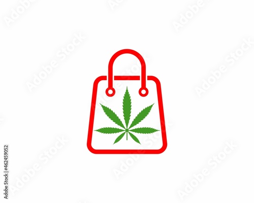 Cannabis leaf in the shopping bag logo