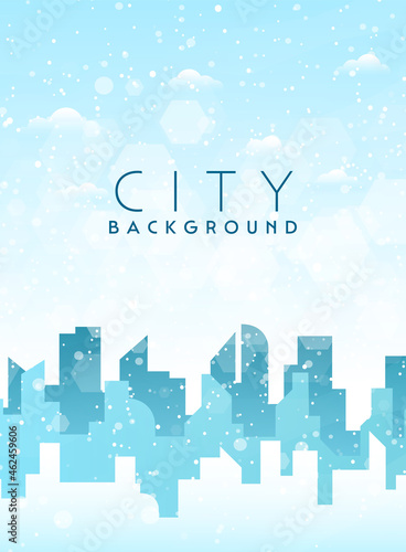 Winter city skyline landscape, town buildings in different times, and urban cityscape town sky. Daytime cityscape. Architecture silhouette downtown vector background. Flat design for flyers, cards