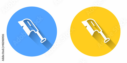 White Brush for cleaning icon isolated with long shadow background. Cleaning service concept. Circle button. Vector
