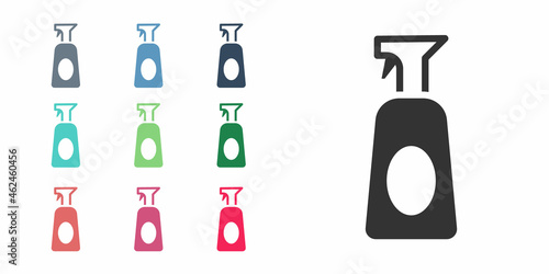 Black Cleaning spray bottle with detergent liquid icon isolated on white background. Set icons colorful. Vector