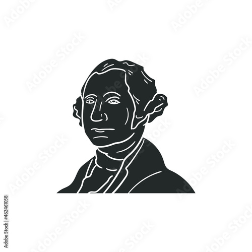 George Washington Icon Silhouette Illustration. American President Vector Graphic Pictogram Symbol Clip Art. Doodle Sketch Black Sign.