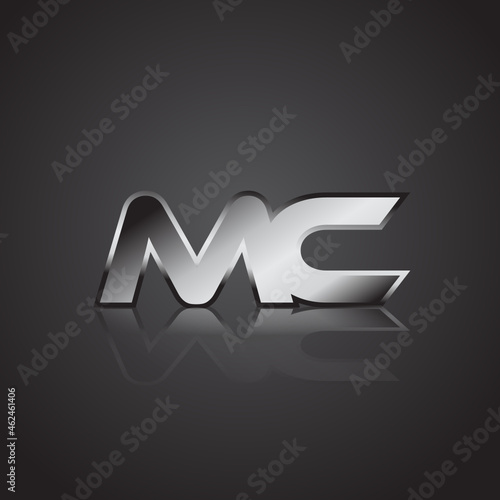 Simple Modern Initial Logo Vector Silver Metal chrome MC