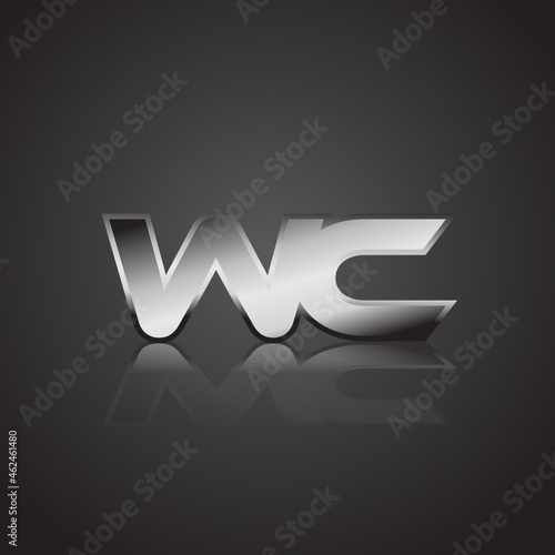 Simple Modern Initial Logo Vector Silver Metal chrome WC