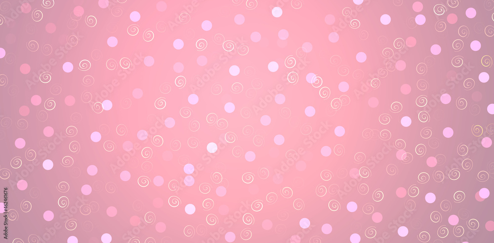 cute romantic light festive pink background with dots and curls. Base, backdrop for decoration