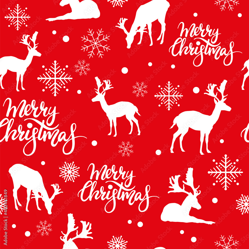 Christmas seamless pattern with white deers on red background Christmas seamless pattern with white deers on red background