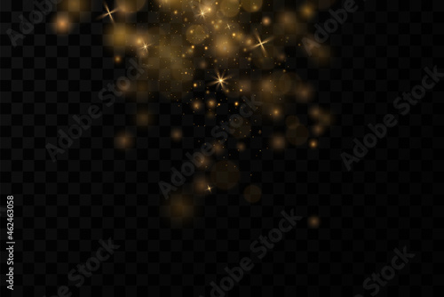 Christmas golden dust, yellow sparks and golden stars shine with a special light. Vector sparkles with sparkling magic dust particles.