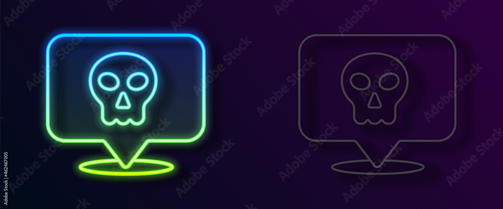 Glowing neon line Skull icon isolated on black background. Happy Halloween party. Vector Glowing neon line Skull icon isolated on black background. Happy Halloween party. Vector