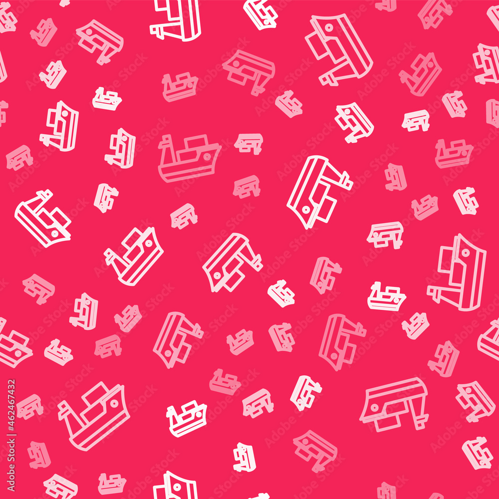 White line Cargo ship icon isolated seamless pattern on red background. Vector White line Cargo ship icon isolated seamless pattern on red background. Vector