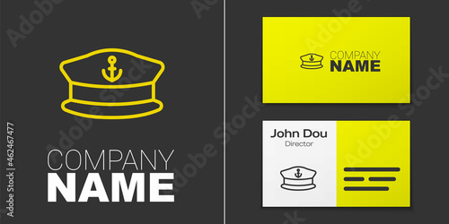 Logotype line Captain hat icon isolated on grey background. Logo design template element. Vector