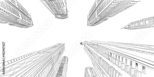 Dubai. Street sketch  vector hand drawn illustration. City skyscrapers  unique perspectives. 
