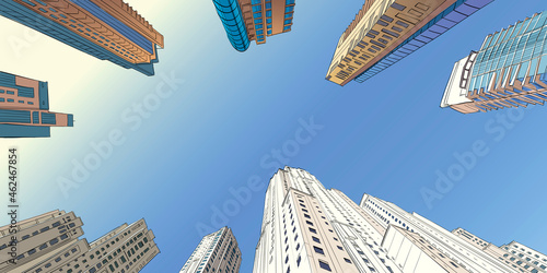 Dubai. Street sketch, vector hand drawn illustration. City skyscrapers  unique perspectives. 