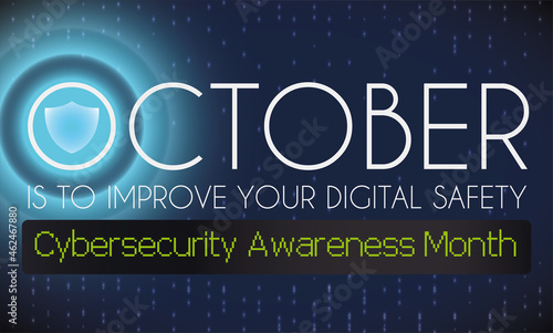 Glowing Shield Promoting Digital Safety during Cybersecurity Awareness Month Celebration, Vector Illustration