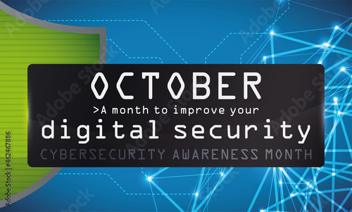 Shield, Network and Screen Promoting Cybersecurity Awareness Month Celebration, Vector Illustration